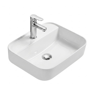 Lavoar pe blat Elegance, dreptunghiular, alb, cu orificiu pentru baterie, ceramica sanitara, 50 x 39,5 x 14 cm, Anahita