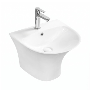 Lavoar suspendat Beauty, rotund, alb, ceramica sanitara, 47 x 46 x 37 cm, Anahita