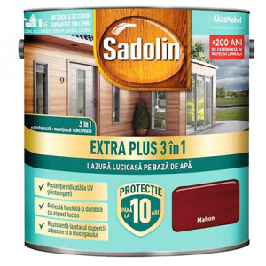 Lazura lucioasa pentru lemn pe baza de apa Sadolin Extra plus 3 in 1 mahon 2.5L