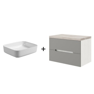 Set mobilier cu blat gri Iris si lavoar pe blat Elegance