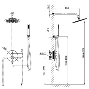 Sistem dus ingropat Slimmer Himark, 2 functii, negru mat - Img 3
