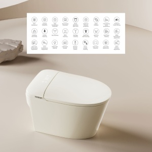 Vas WC stativ Smart, alb, multifunctional, cu bideu incorporat, Rimless, capac Soft Close, Anahita - Img 5