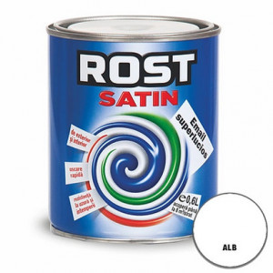 Vopsea superlucioasa pentru lemn si metal Rost Satin 0.6l alb interior exterior