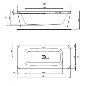 Cada freestanding dreptunghiulara, 180x80x49 cm, TONIC II sifon cu ventil click-clack inclus E398101, Ideal Standard - Img 4