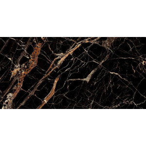 Gresie CLONIC BLACK tip marmura, rectificata, interior, negru lucios 60x120cm India