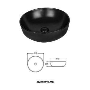 Lavoar baie pe blat Amereta,negru rotund din ceramica diametru 41,5 cm, Fluminia - Img 3
