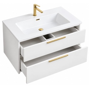 Mobilier baie suspendat alb cu manere gold Luna 80x45.5x50cm - Img 2