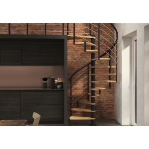 Scara de interior in spirala din fag 140cm 13 trepte diametru negru Montreal Dolle