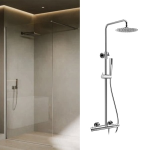 Set paravan dus Recall, sticla transparenta 8 mm, profil crom, 90 x 200 cm, coloana dus Himark cu termostat