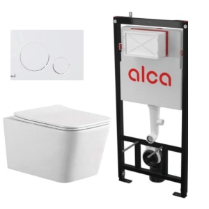 Set vas WC suspendat Recall si rezervor incastrat Alcadrain cu clapeta actionare alba M670, Anahita - Img 1