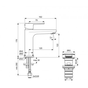 Baterie lavoar cu ventil click-clack CERAFINE O 120 BD131RO Ideal Standard - Img 2