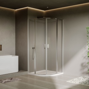 Cabina de dus semirotunda Recall cu usi batante, profil crom, sticla 6 mm, 80 × 80 cm – Anahita