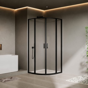Cabina de dus semirotunda Recall cu usi batante, profil negru, sticla 6 mm, 80 × 80 cm – Anahita