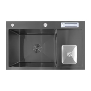 Chiuveta bucatarie cu o cuva, inox, negru, cu cos de gunoi si suport cutite, 78 x 48 x 22 cm, Anahita