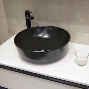Lavoar baie pe blat Amereta,negru rotund din ceramica diametru 41,5 cm, Fluminia - Img 4