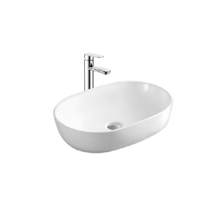Lavoar baie pe blat Eternity, oval, alb, din ceramica, 49 x 37 x 13 cm, Anahita