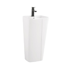 Lavoar freestanding Rivera Anahita, alb, dreptunghiular, ceramica, 43 x 35,5 x 85 cm, orificiu baterie