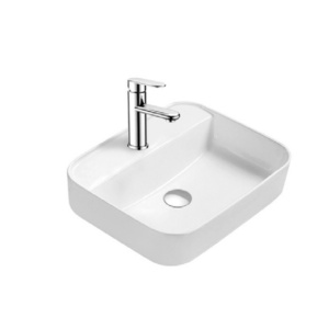 Lavoar pe blat Elegance, dreptunghiular, alb, cu orificiu pentru baterie, ceramica sanitara, 50 x 39,5 x 14 cm, Anahita
