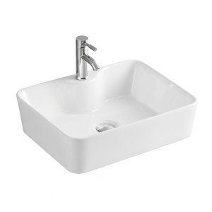 Lavoar pe blat Recall, dreptunghiular, alb, cu orificiu pentru baterie, ceramica sanitara, 49 x 38 x 13 cm, Anahita