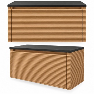Mobilier baie suspendat riflat Sierra cu blat negru 80x46x47cm - Img 3