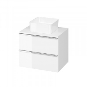 Mobilier suspendat alb Virgo 60cm cu manere crom pentru lavoar pe blat S522-040 - Img 1