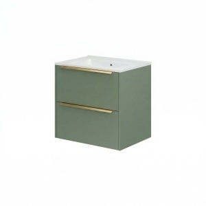 Mobilier suspendat Iconica 60cm Integral Salvia Liscio cu manere aurii si lavoar Savini Due