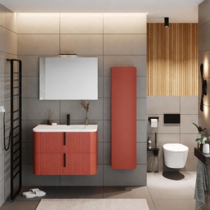 Mobilier suspendat Lyra 80cm Matone Canetat manere negre cu lavoar alb Savini Due - Img 2