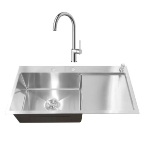 Set chiuveta bucatarie inox, satin, cu dozator detergent, 1 cuva și picurator si baterie bucatarie Anahita