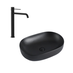 Set lavoar pe blat Eternity negru cu baterie lavoar negru inalta Slimmer - Img 1