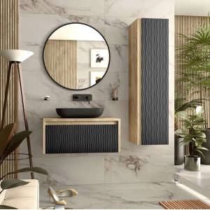 Set mobilier cu blat Lambda si lavoar pe blat Eternity negru mat