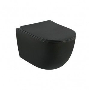 Vas WC suspendat Rimless cu capac Soft Close, 52,5 x 36 x 35 cm, negru, Minerva 2210RBM, Fluminia - Img 2