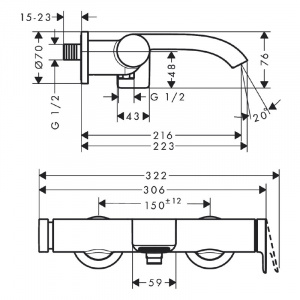 Baterie cada dus Vivenis, negru mat 75420670 Hansgrohe - Img 3