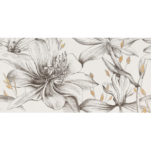 Decor Velo Bianco flowers 1 59.8x119.8cm, interior, baie-bucatarie, rectificat, alb cu imprimeu floral mat-lucios, Tubadzin