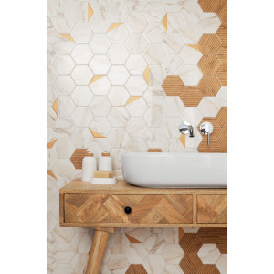 Faianta FLARE WHITE HEX, baie/bucatarie, interior, lucios, tip marmura 11x12.5cm - Img 2