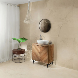 Gresie MASSA 119.8x119.8cm, interior-exterior, tip travertin, rectificat, bej, Tubadzin - Img 2
