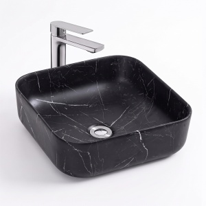 Lavoar baie pe blat Elegance, patrat negru din ceramica, 38.5x38.5x13.5cm Anahita