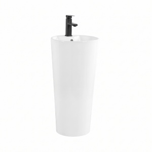 Lavoar freestanding Prestige Anahita, alb, rotund, ceramica, 40 x 40 x 83 cm, orificiu baterie