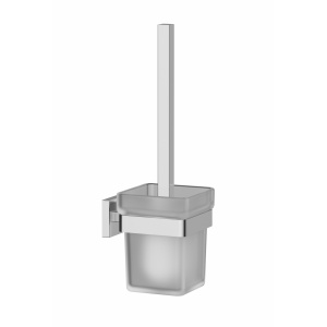 Perie WC cu suport Cube Himark, cromat, recipient din sticlă, montaj pe perete