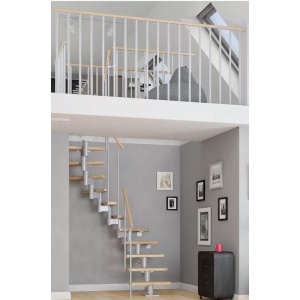 Scara de interior modulara gri din fag cu turnanta 15 trepte Dublin Dolle