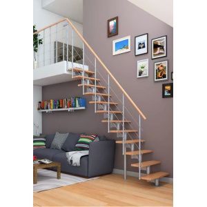 Scara de interior modulara gri din fag cu urcare dreapta 13 trepte Boston Dolle