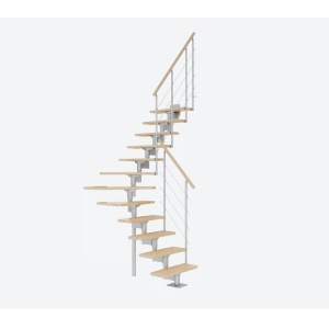 Scara de interior modulara gri perlat din fag cu urcare turnanta 11 trepte Boston Dolle