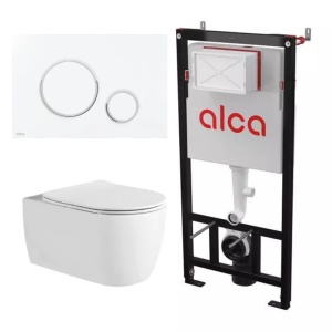 Set vas WC suspendat Art, alb, cu capac Soft Close, rezervor incastrat Alcadrain AM101/1120 si clapeta M770, Anahita
