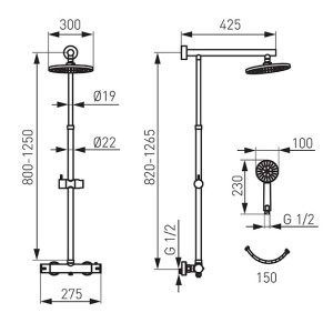 Sistem de dus cu baterie termostatata crom TREVI NP75-TRV7U - Img 2