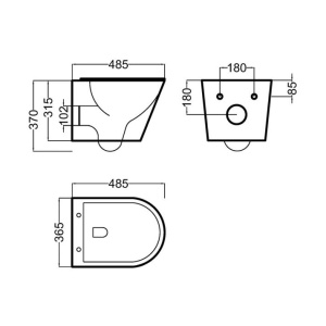 Vas WC suspendat Rimless cu capac Slim Soft Close, 48,5 x 36,5 x 37 cm, negru mat, Magenta S02010106PN - Img 3