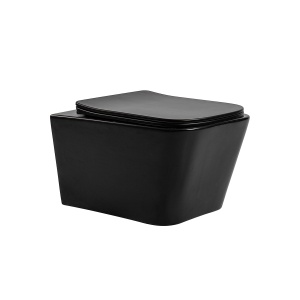 Vas WC suspendat Rimless cu capac Soft Close, 52 x 37 x 29 cm, negru mat, Recall, Anahita