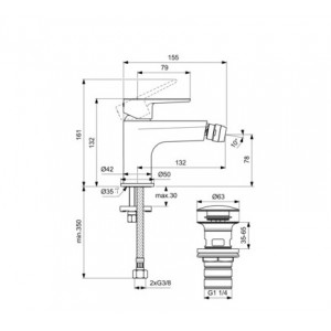 Baterie bideu cu ventil click-clack CERAFINE O BD716RO Ideal Standard - Img 2