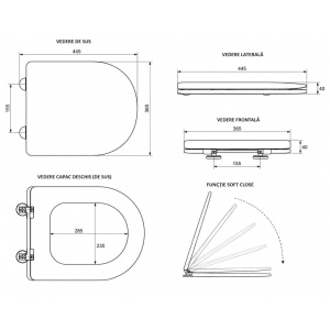 Capac WC Eternity negru mat, soft close, duroplast, Anahita, 44,5 x 36,5 cm - Img 2
