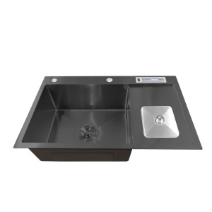 Chiuveta bucatarie cu o cuva, inox, negru, cu cos de gunoi si suport cutite, 78 x 48 x 22 cm, Anahita - Img 3