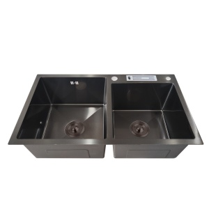 Chiuveta bucatarie dubla, inox, negru dozator detergent si suport cutite, 82 x 45 x 22 cm, Anahita