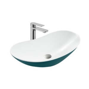 Lavoar pe blat Beauty, oval, verde mat, ceramica sanitara, 62 x 37 x 16 cm, Anahita